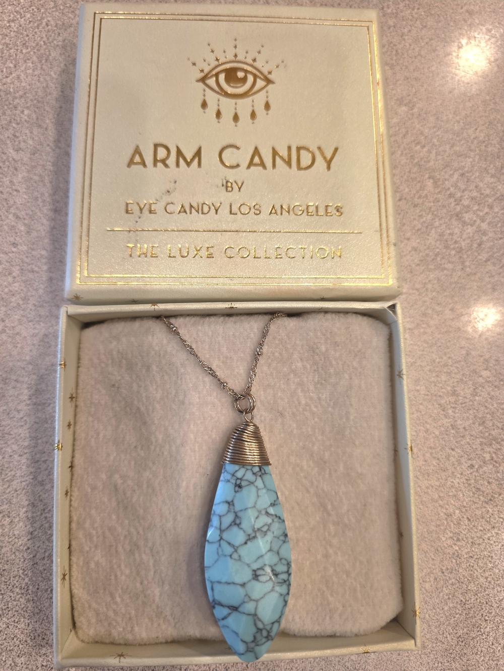 Arm Candy By Eye Candy Los Angeles Turquoise Marbled Teardrop Pendant Necklace